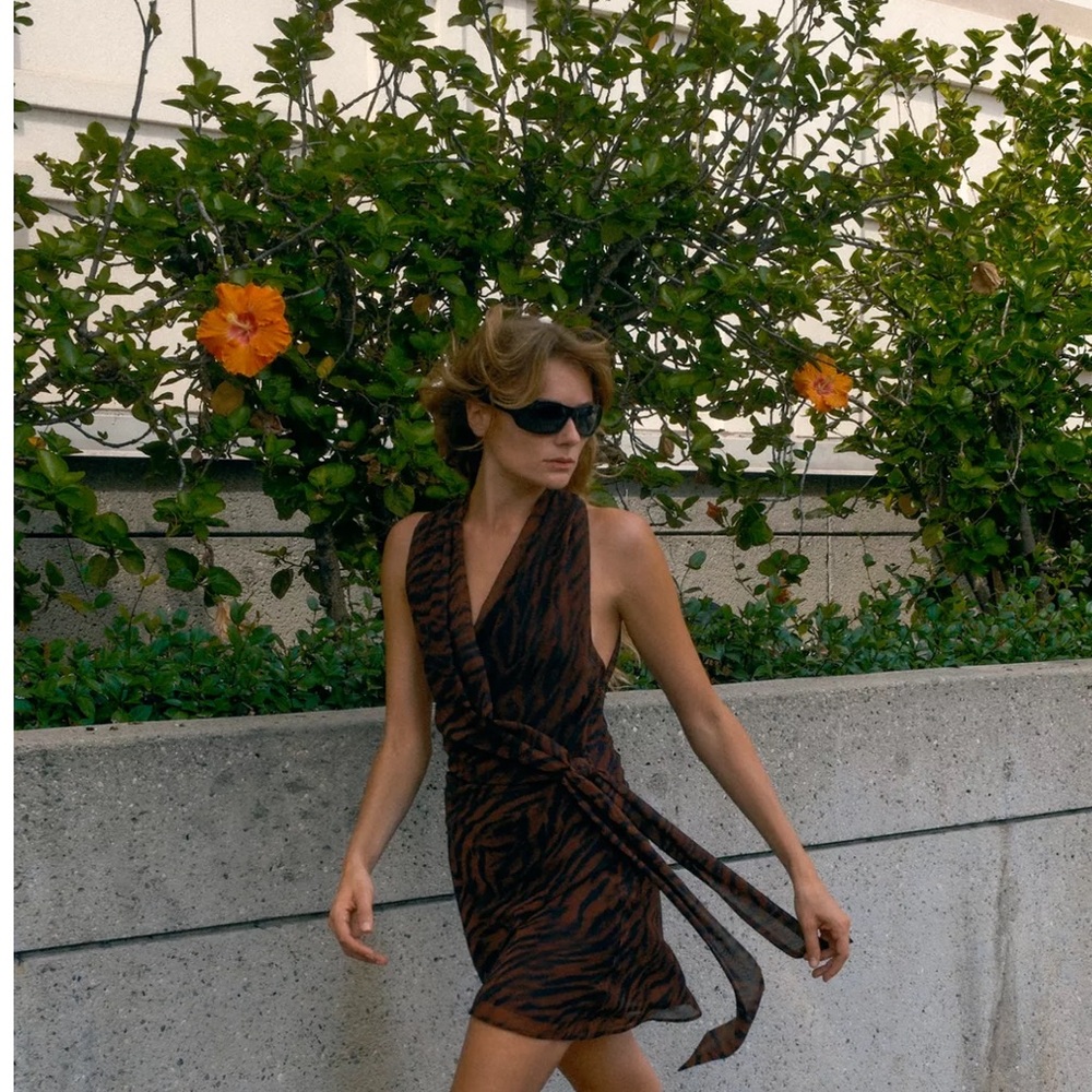 ZARA ANIMAL PRINT WRAP MINI DRESS